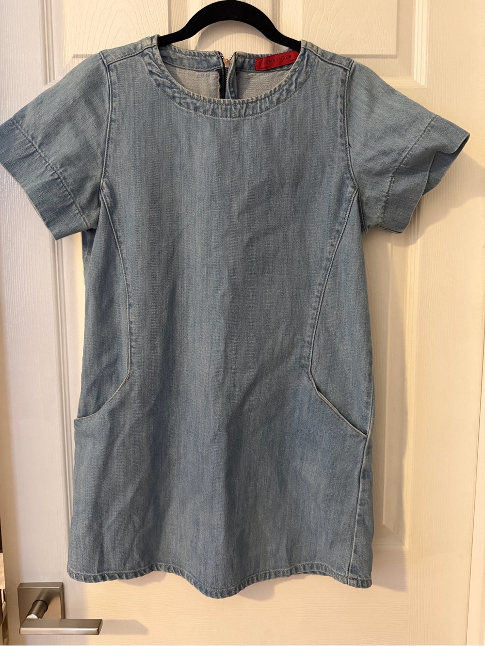 Signature Light Wash Denim Top with Red Label